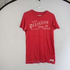 True Religion Logo Y2K Tshirt‎ Red Ringspun Soft California Large